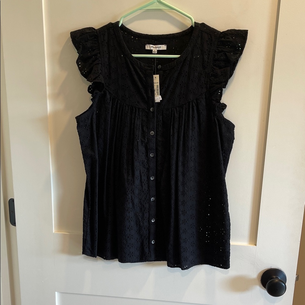 Madewell Black Eyelet Ruffle Sleeve Blouse